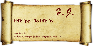 Hápp Jolán névjegykártya